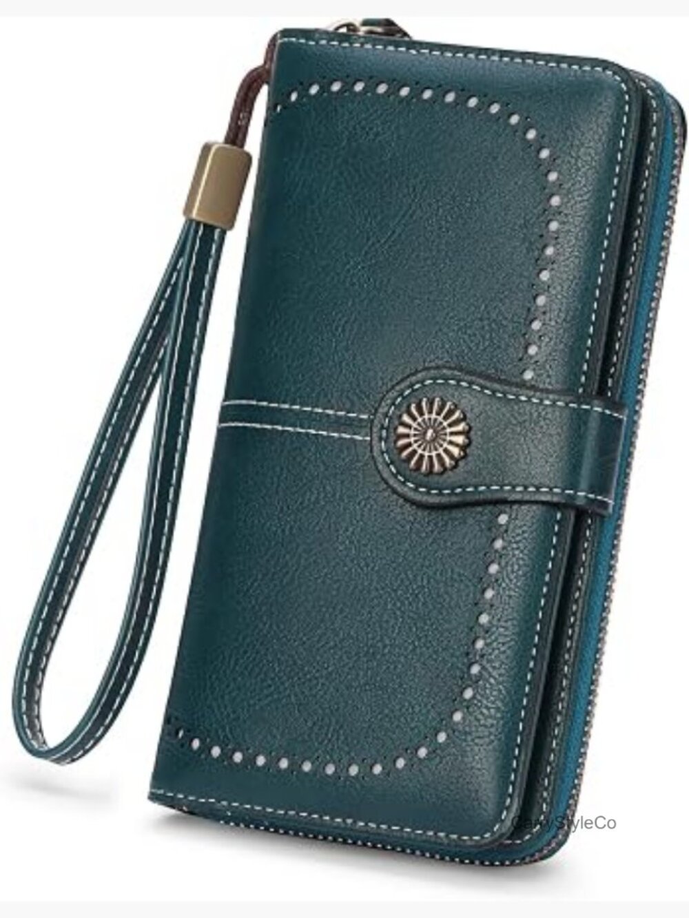RFID Blocking Leather Bifold Wristlet Wallet with Large Capacity, 12 Card Slots